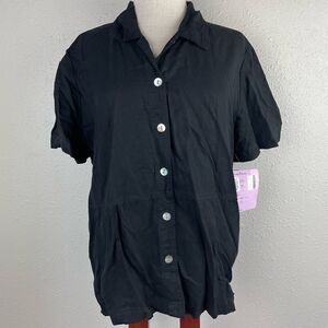 NWT AKS Black Linen Blend Button Down Shirt Size L